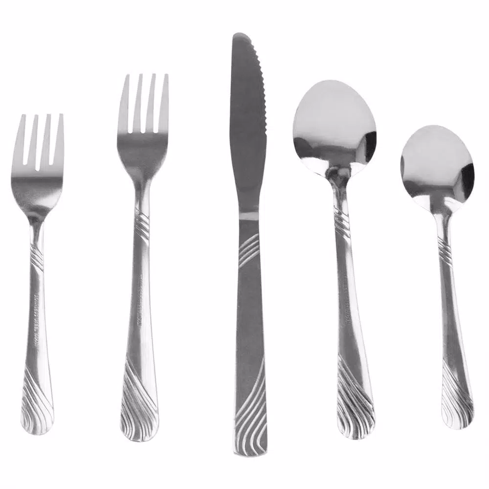 Home Basics River 20-Piece Stainless Steel Flatware Set, Silver Service for 4