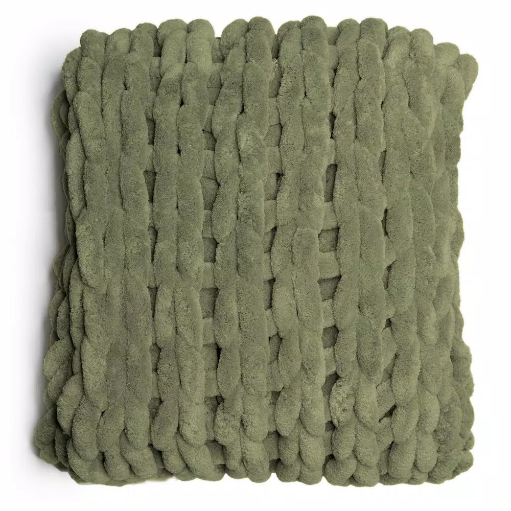 DONNA SHARP Olive Chenille Chunky Knit Throw Blanket, 40 x 50 in