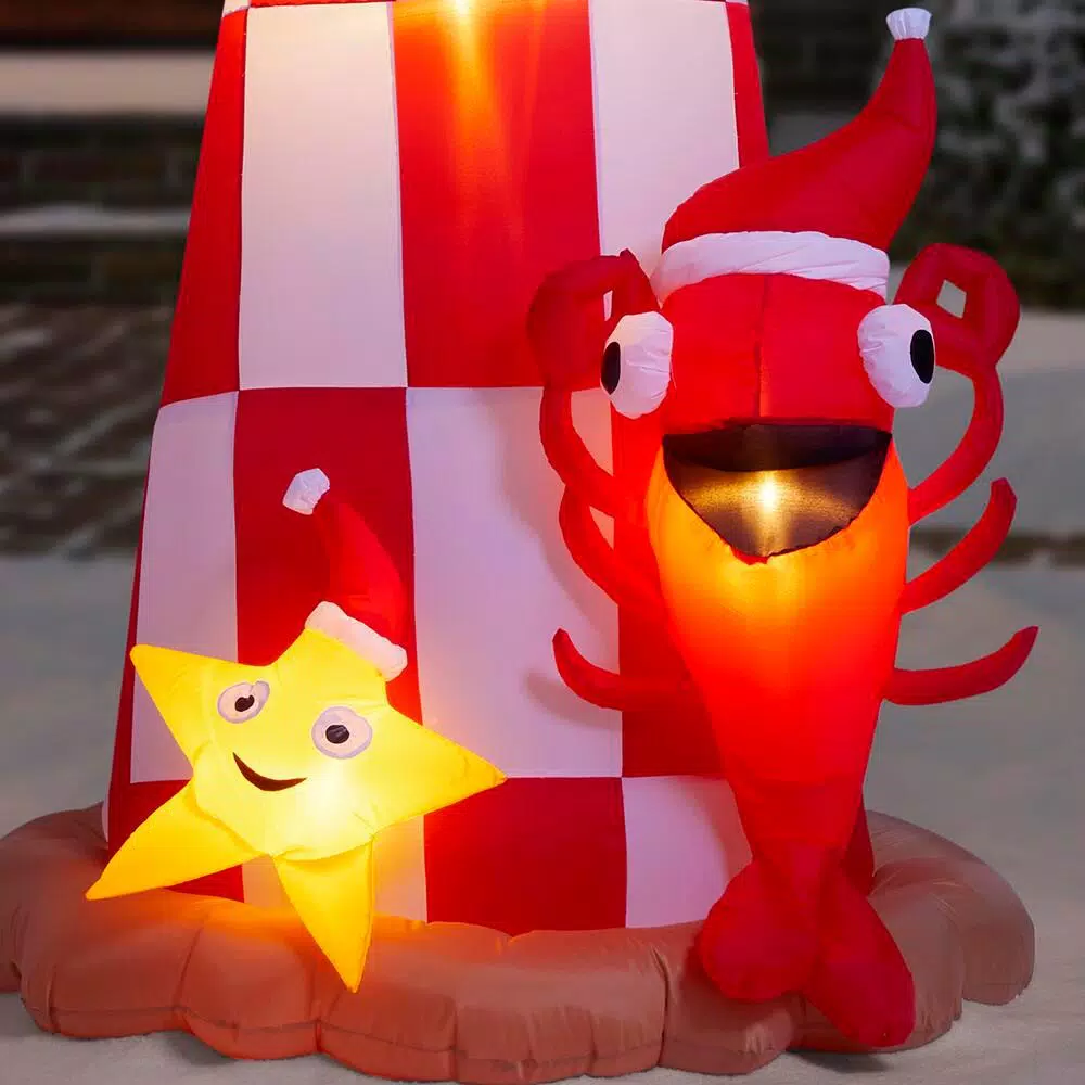 Home Accents Holiday 7.5 ft. Inflatable Lighthouse Scene with Starfish and Lobster Christmas Decoration
