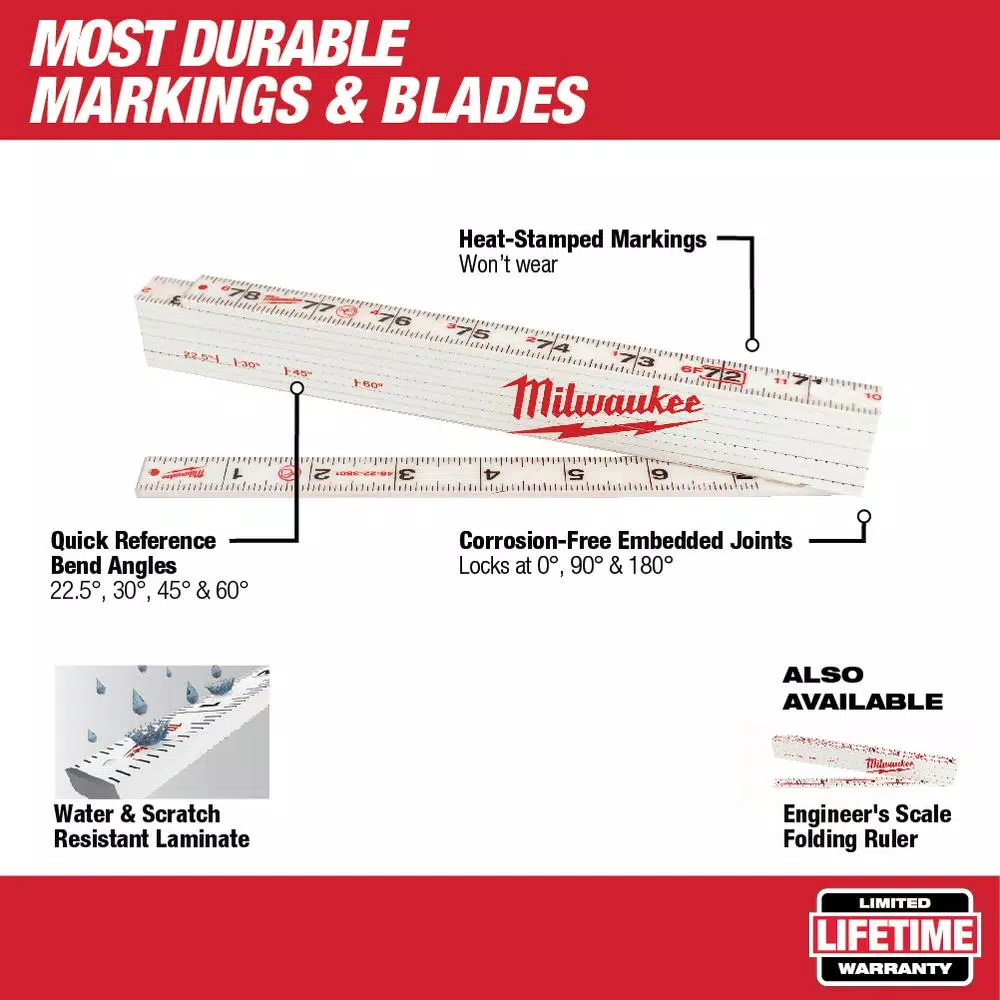 Milwaukee 78 in. Composite Folding Ruler with Heat Stamped Markings