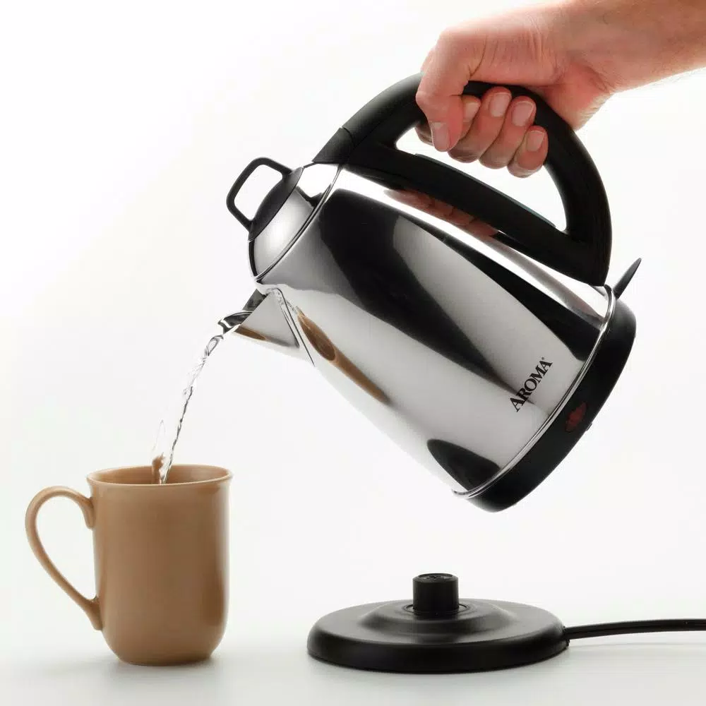 Aroma Hot H20 X-Press 6-Cup Stainless Steel Cordless Electric Kettle