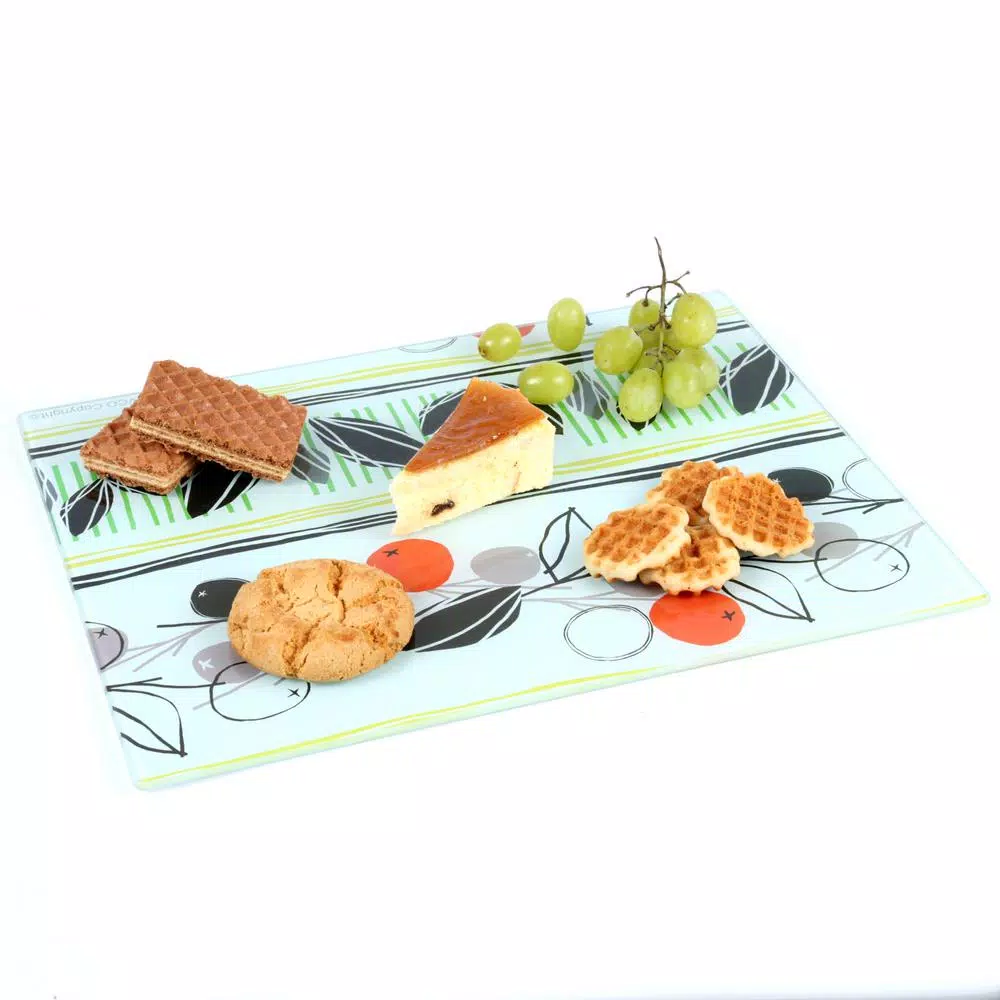 Creative Home Tempered Glass Cutting and Serving Board with Flower Pattern, 11.75 x 15 in.