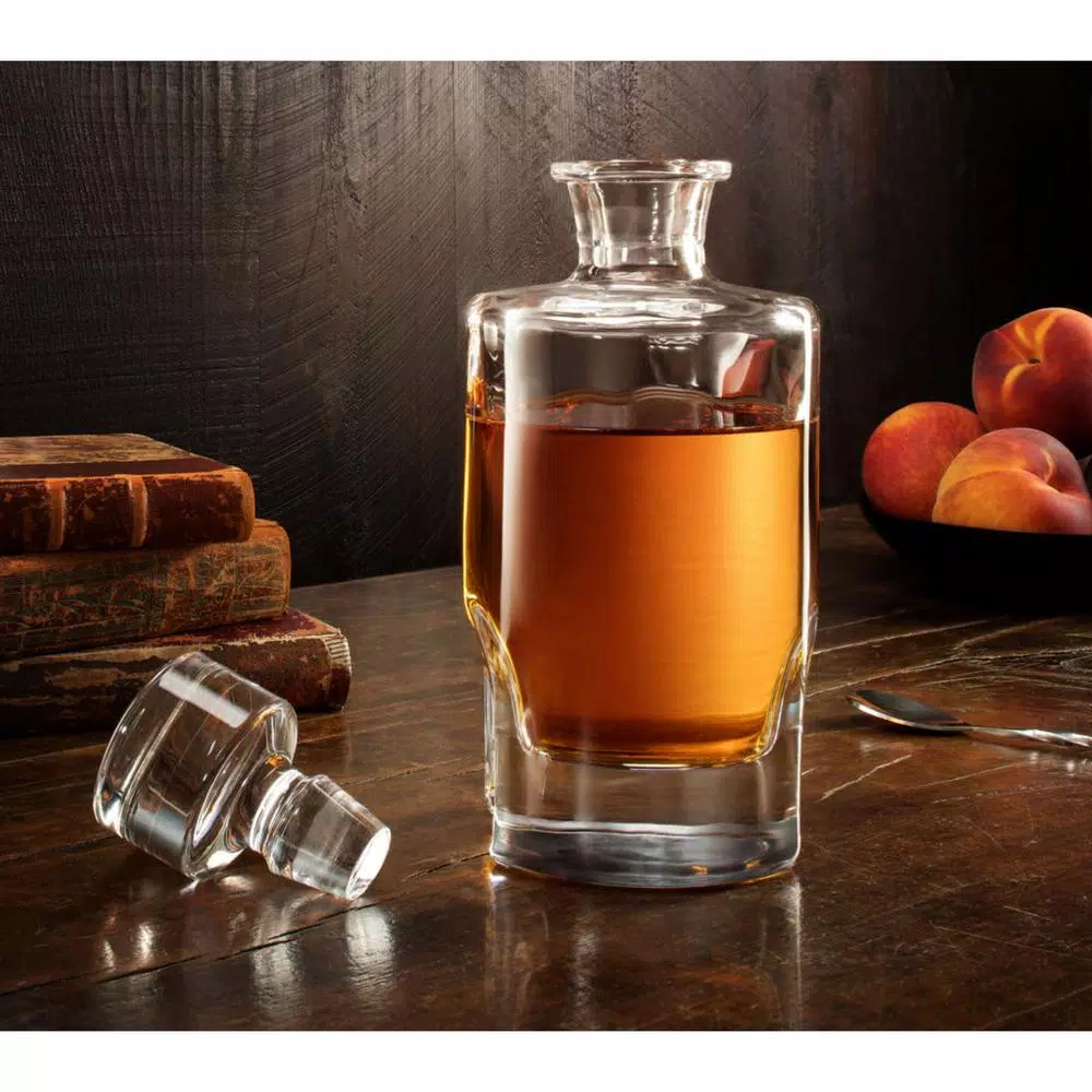 JoyJolt Carina Crystal Whiskey Decanter - 25 oz Square Glass Liquor Decanter with Stopper