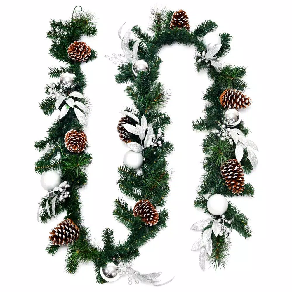 Costway 9 ft. Pre-Lit Artificial Pine Garland with 50 LED Lights, Pinecones, and Berries