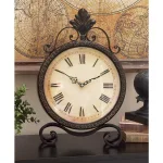 LITTON LANE 17 in. x 11 in. Round Wrought Iron Table Clock with Tarnished Bronze Finish thumbnail 6