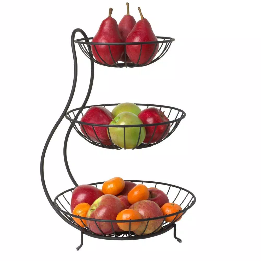 Spectrum Yumi 3-Tier Steel Arched Fruit Basket & Countertop Organizer, Black