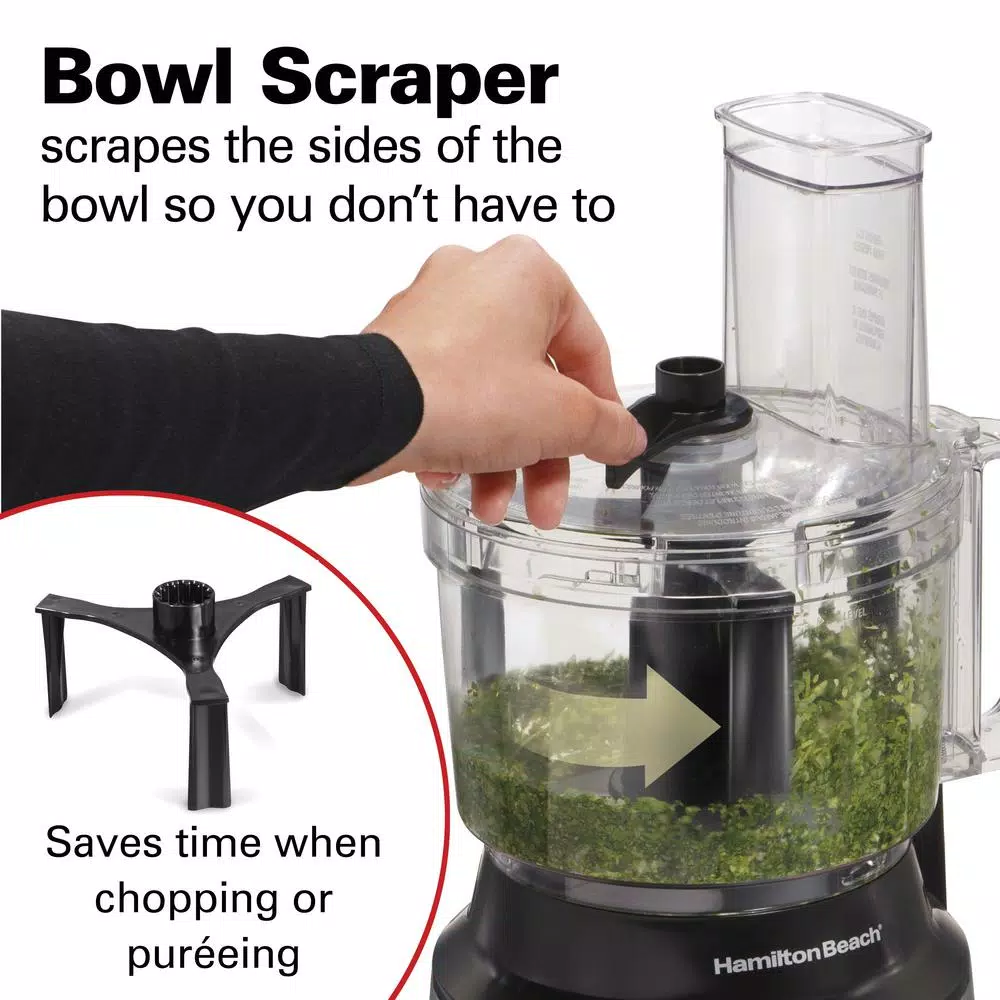 Hamilton Beach 450-Watt 10-Cup Food Processor with Built-in Bowl Scraper, Black and Stainless Steel
