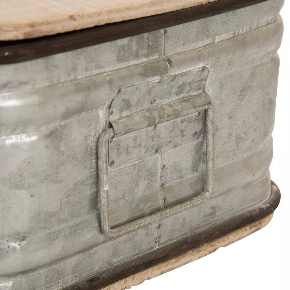 Glitzhome Farmhouse Galvanized Metal Container Set with Wood Lids and Bases, Set of 2