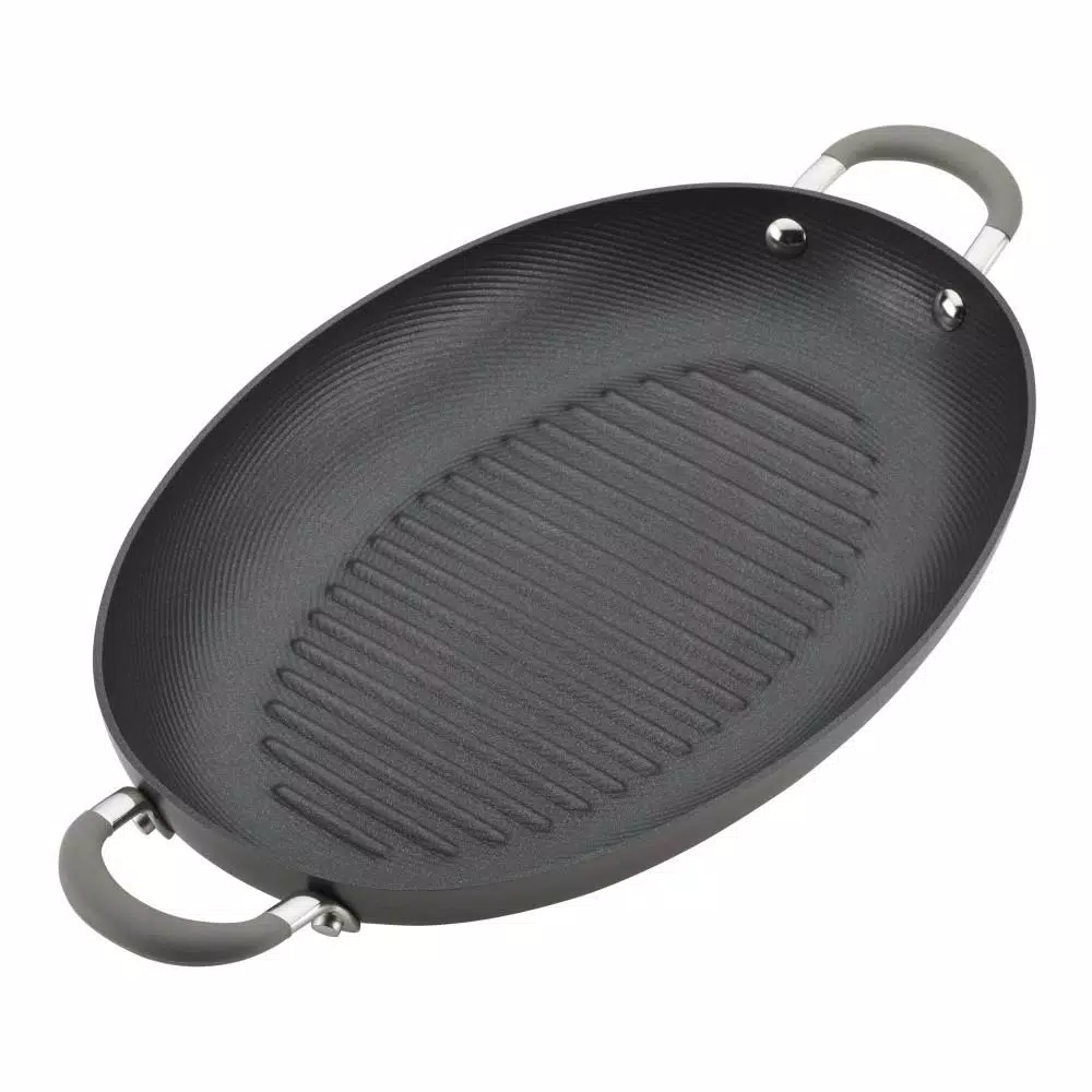 Circulon Elementum 15 in. Hard-Anodized Aluminum Nonstick Oval Grill Pan, Oyster Gray