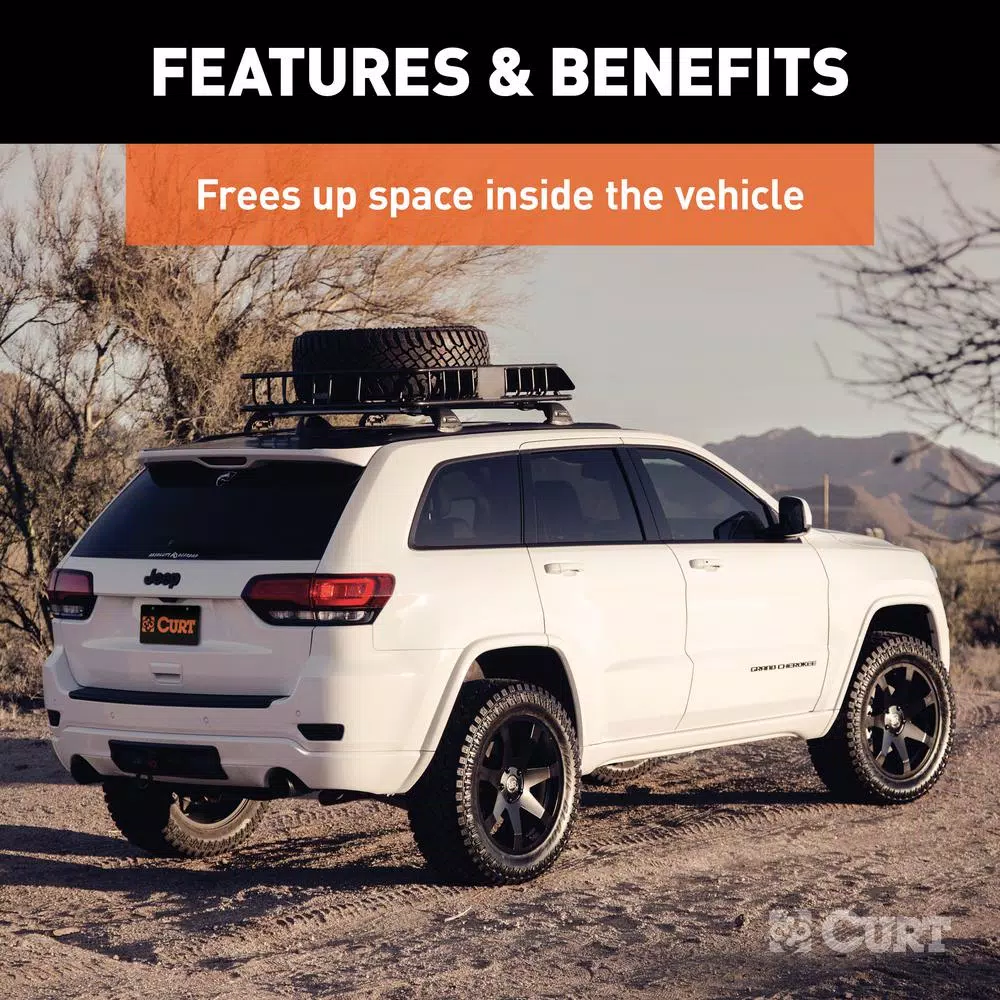 CURT Roof Mounted Cargo Basket, Steel Construction, Black Powder Coat