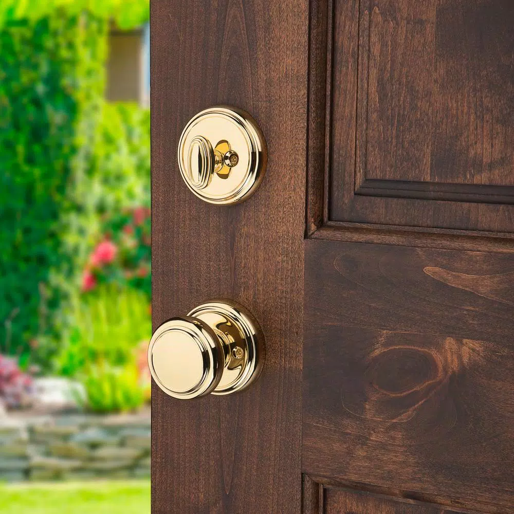 Baldwin Prestige Avendale Single Cylinder Handleset with Alcott Knob, Lifetime Polished Brass, SmartKey Security