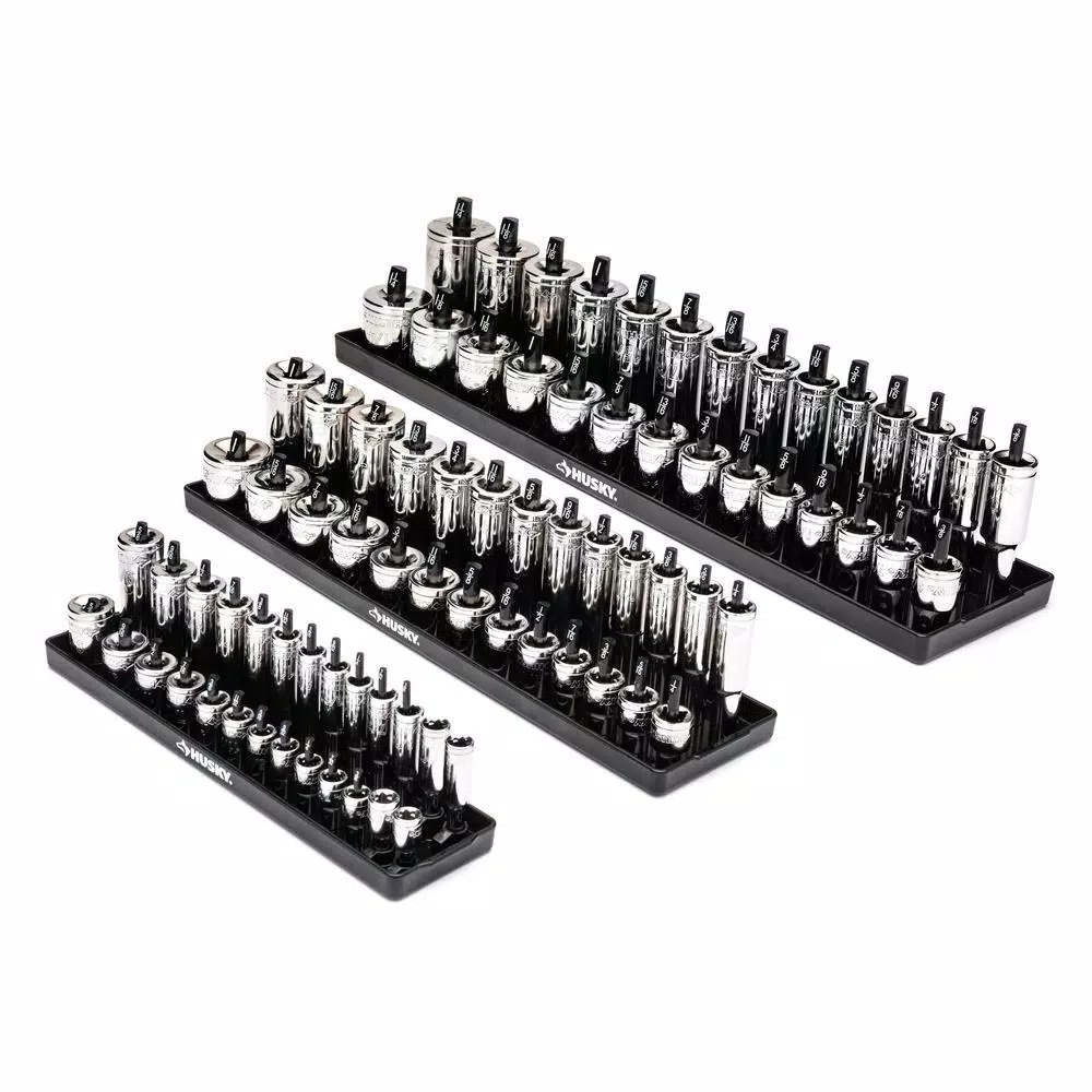 Husky 6-Piece SAE and Metric Socket Rack Set for 1/4 in., 3/8 in., and 1/2 in. Drives