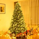 Costway 8 ft. Pre-Lit Artificial Christmas Tree with 600 Warm White LED Lights and 81 Pine Cones thumbnail 2