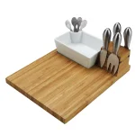 Unbranded Buxton Bamboo Cheese Board Set with 4 Stainless Steel Tools and Ceramic Bowl thumbnail 1
