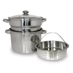 ExcelSteel 8 Qt. 4-Piece 18/10 Stainless Steel Multi-Cooker Set with Steamer and Pasta Baskets thumbnail 1