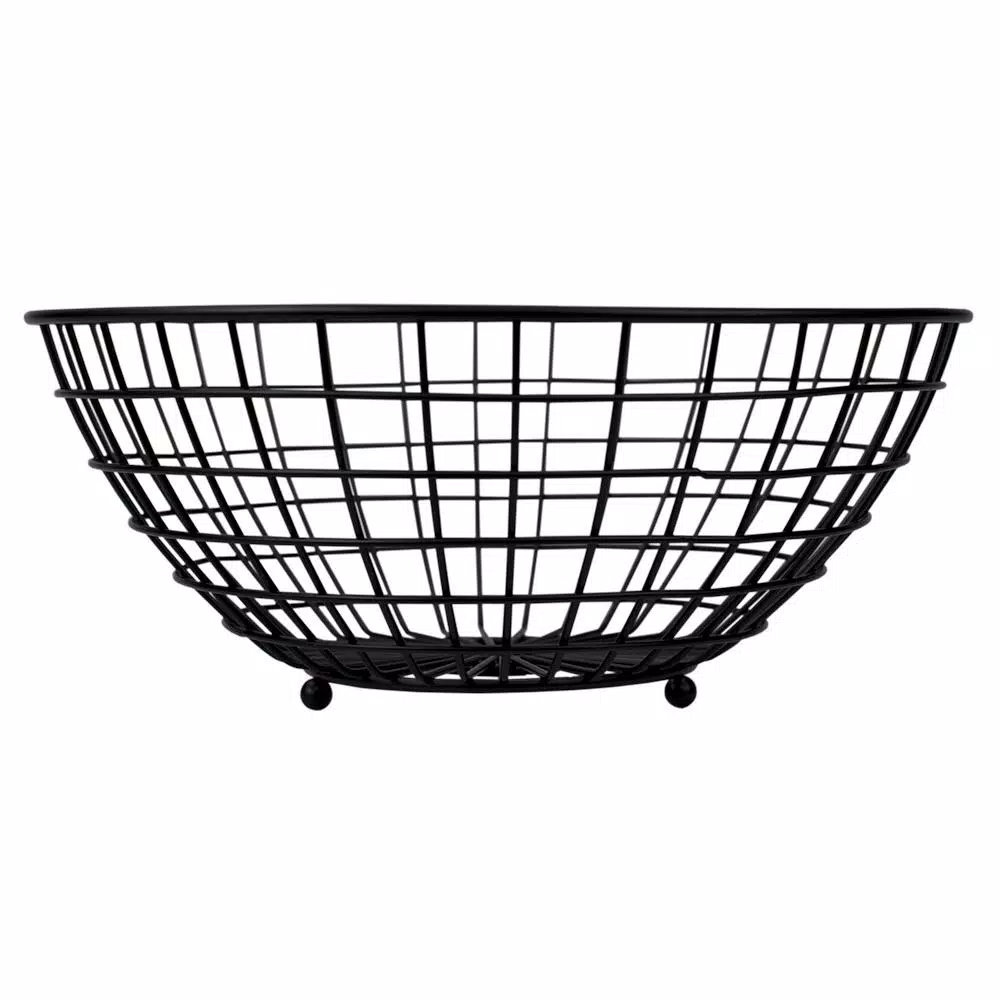 Unbranded Grid Collection Large Black Wire Fruit Bowl - Modern Steel Countertop Organizer