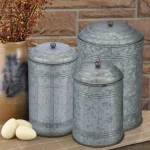Benzara 3-Piece Rustic Galvanized Metal Kitchen Canisters Set - Distressed Gray Farmhouse Storage Jars thumbnail 6
