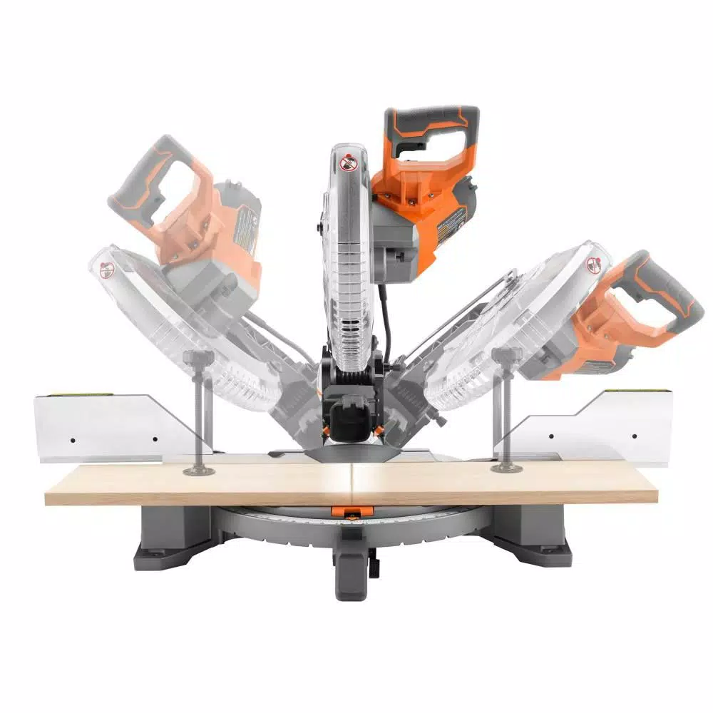 RIDGID 12 in. 15 Amp Dual Bevel Corded Miter Saw with LED and Universal Mobile Stand Kit