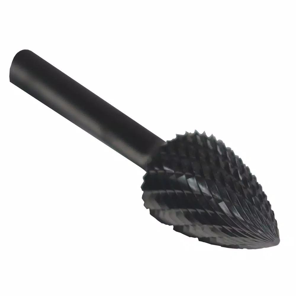 Drill America Solid Carbide Tree Pointed End Rotary Burr Bit, 1/2 in. x 3/4 in., 1/4 in. Shank