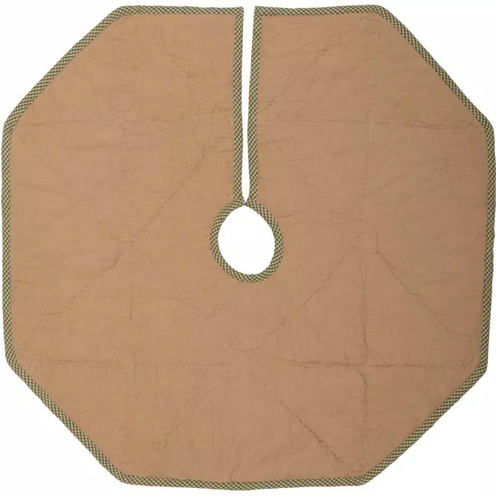VHC Brands 21 in. Dolly Star Natural Tan Primitive Christmas Tree Skirt, Cotton Patchwork