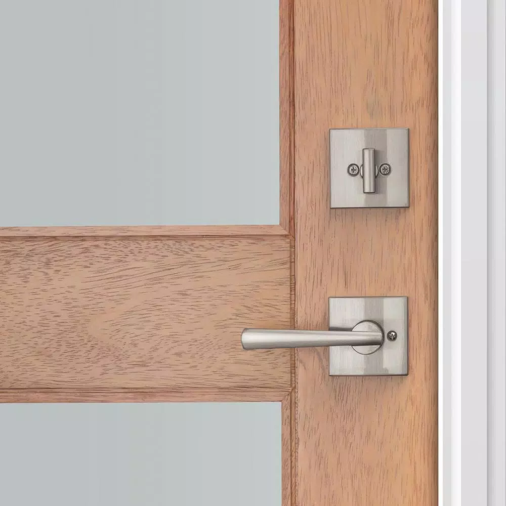Baldwin Prestige Spyglass Single Cylinder Satin Nickel Handleset with Square Lever and SmartKey Security