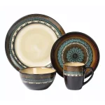 Lorren Home Trends 16-Piece Stoneware Dinnerware Set, Service for 4, Assorted Earth Tone Mosaic Design thumbnail 1