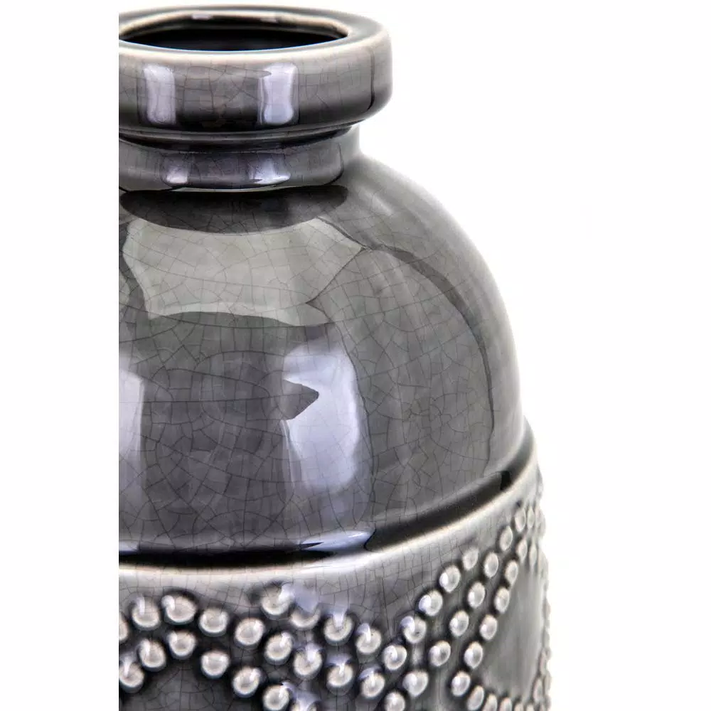 IMAX Felix Gray Ceramic Large Amphora Floor Vase with Embossed Pattern