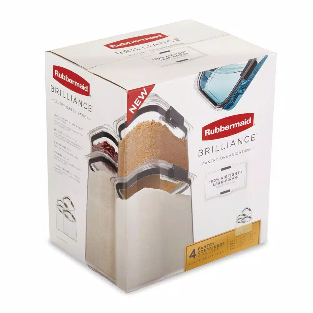 Rubbermaid Brilliance 4-Piece Food Storage Container Set, BPA-Free Plastic, Leak-Proof