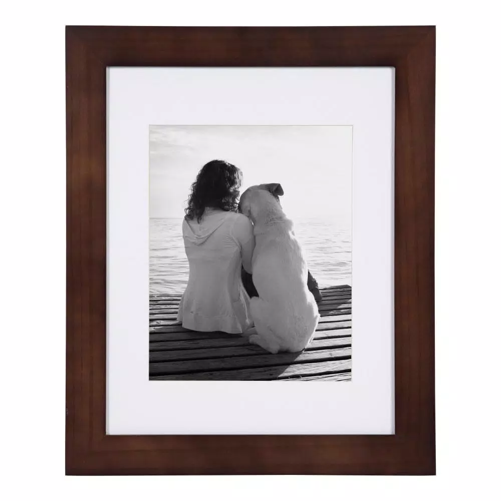 DesignOvation Museum Collection 11x14 Walnut Brown Picture Frame Set, Matted to 8x10, Pack of 4