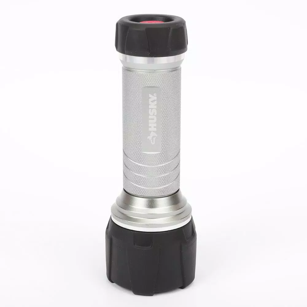 Husky 350-Lumen LED Dual Beam Unbreakable Aluminum Flashlight, 4 AAA Batteries Included