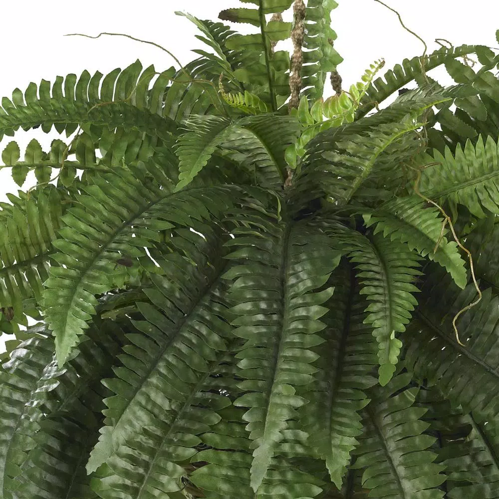 Nearly Natural Large Artificial Boston Fern Hanging Basket - Green Silk Plant in Wicker Pot