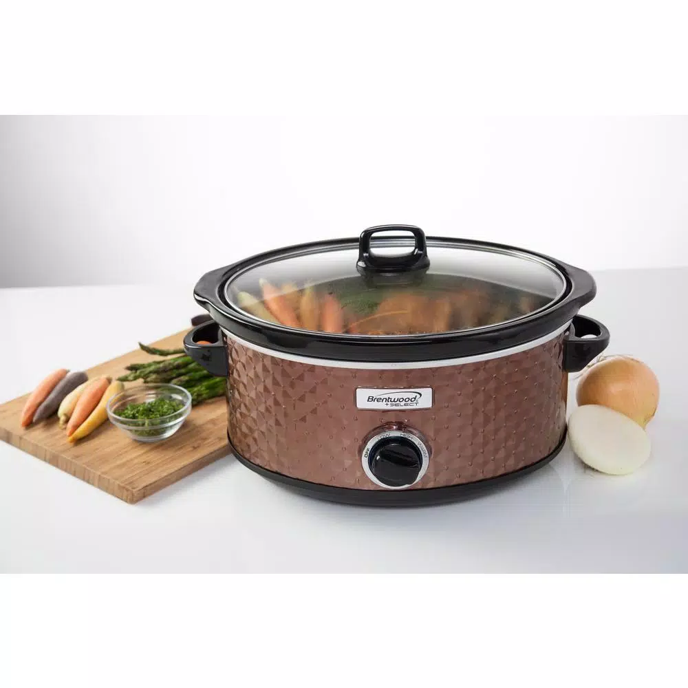 Brentwood Appliances 7 Qt. Copper Slow Cooker with Removable Ceramic Pot and Tempered Glass Lid