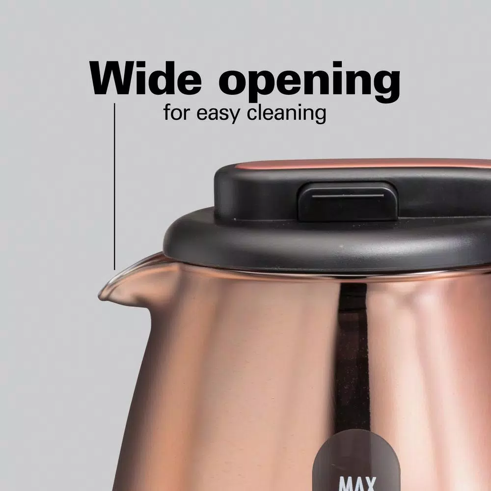 Hamilton Beach 1.7L Glass Electric Kettle with Copper Stainless Steel Base, 1500W Rapid Boil