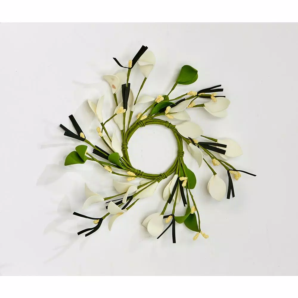 Unbranded 2.25 in. Small Flower and Berry Candle Ring Set of 4 - White and Green Spring Decor