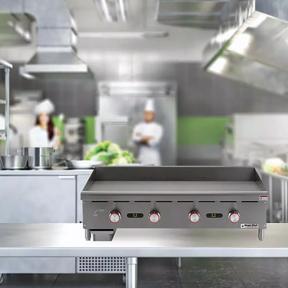 Magic Chef 48 in. Commercial Thermostatic Gas Countertop Griddle, Stainless Steel