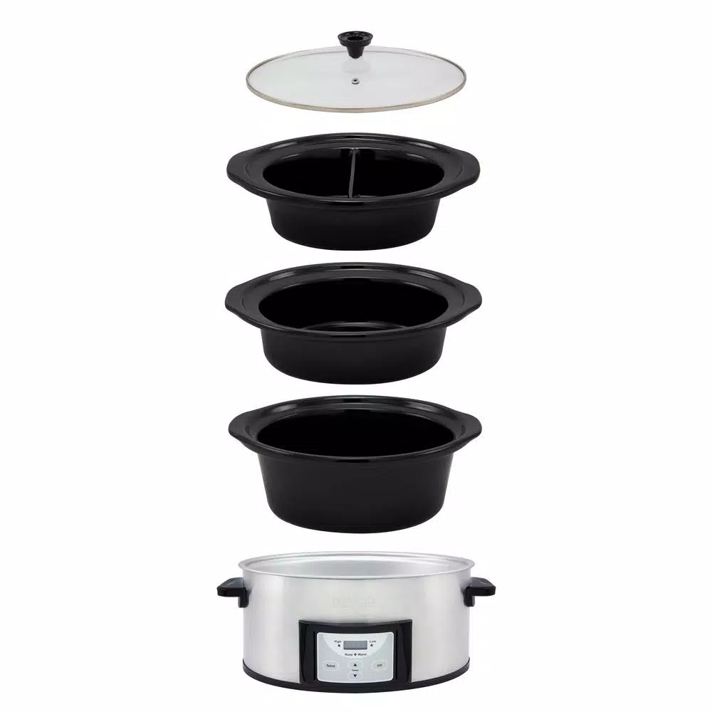 NESCO Pick-a-Pot 6 Qt. Stainless Steel Digital Slow Cooker with 3 Removable Ceramic Pots