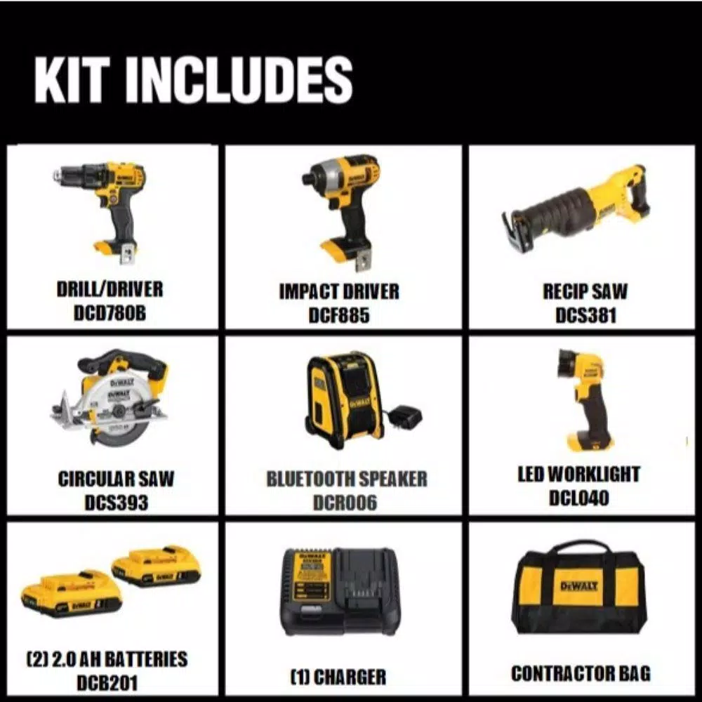 DEWALT 20V MAX Cordless 6-Tool Combo Kit with (2) 2.0 Ah Batteries & Charger