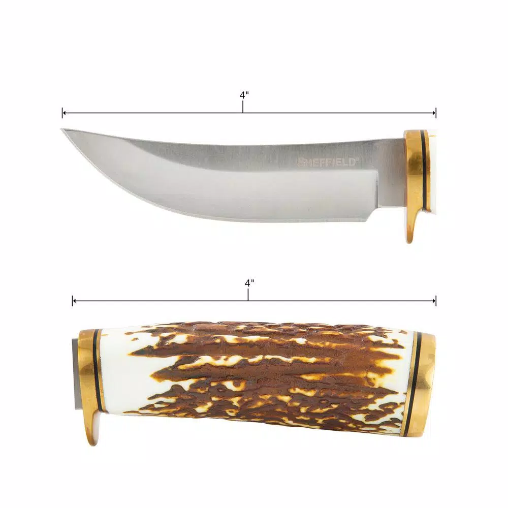 Sheffield Stag Series Heard 4 in. Trailing Point Fixed Blade Hunting Knife