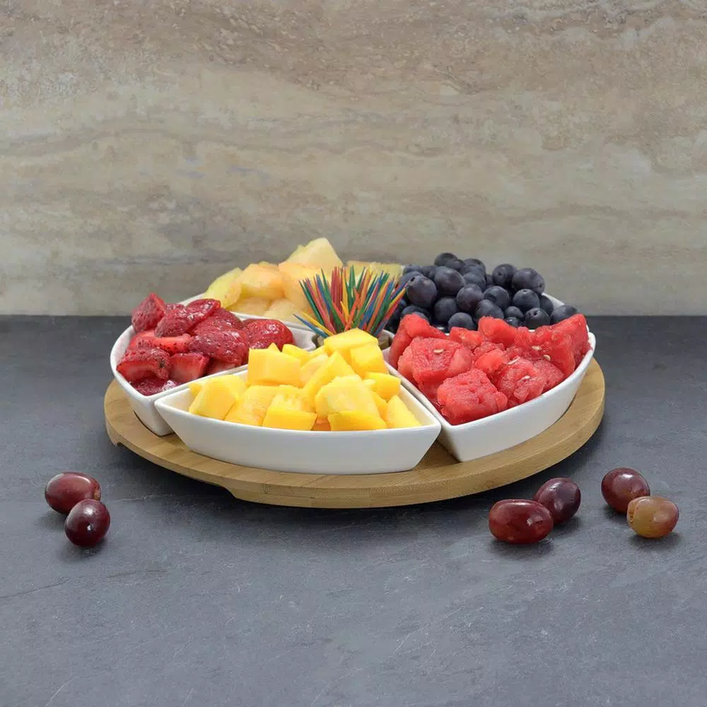 Elama Signature Collection 7-Piece White Stoneware Appetizer Serving Set with