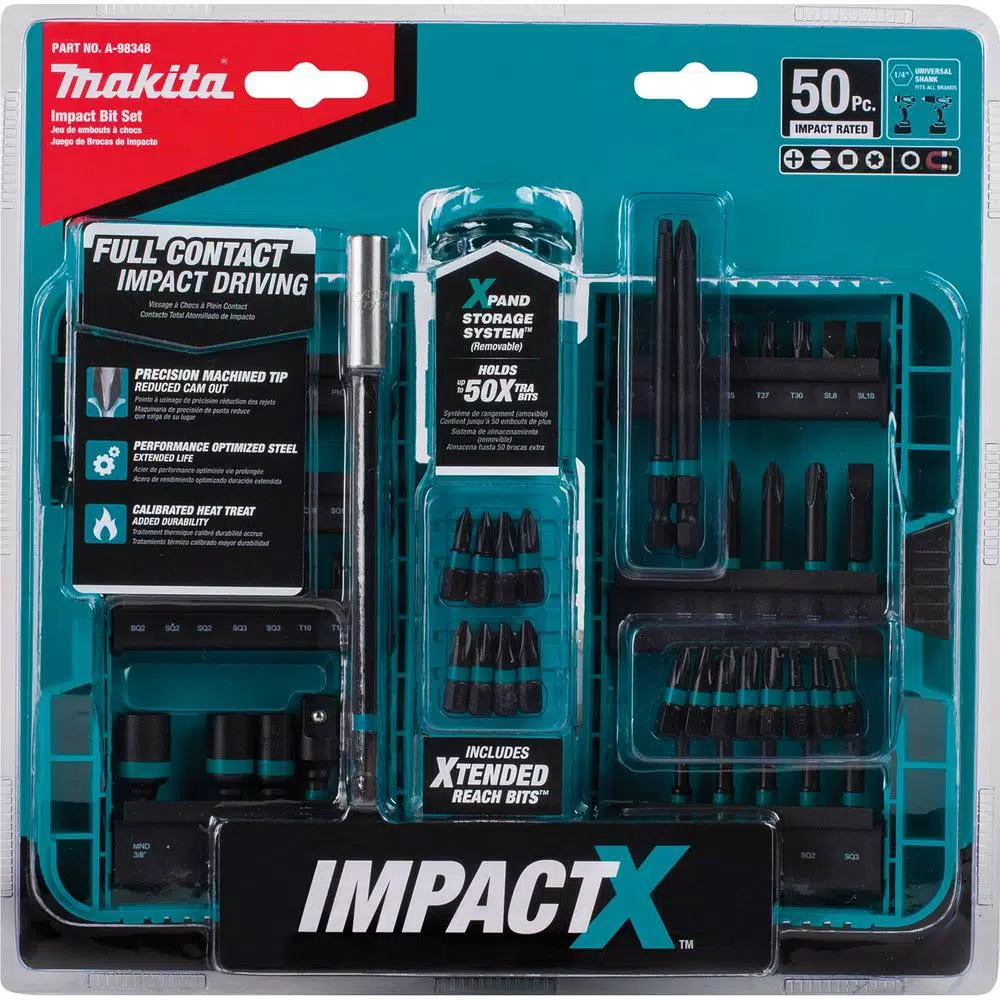 Makita ImpactX 50-Piece Impact Rated Driver Bit Set, S2 Steel Hex Shank
