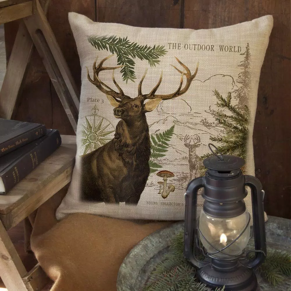 Heritage Lace Lodge Hollow Natural Elk Animal Print Rustic Throw Pillow, 18 x 18 in.