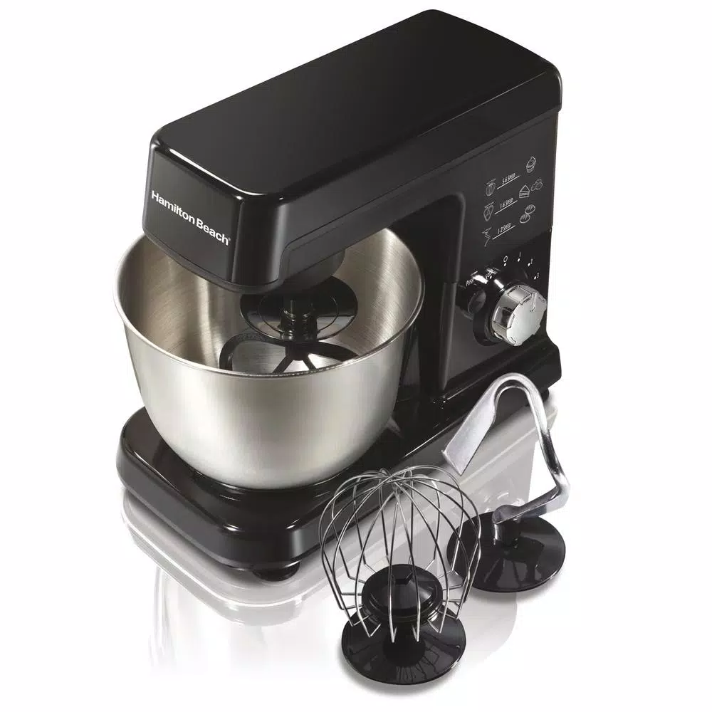 Hamilton Beach 3.5-Quart 6-Speed Stand Mixer, Black and Stainless Steel