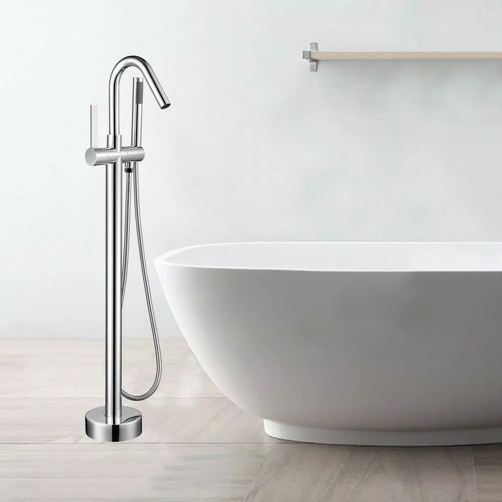 Vanity Art 40 in. Freestanding Single Handle Claw Foot Tub Faucet with Hand Shower, Polished Chrome
