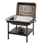 Old Dutch 4 Qt. Rectangular Antique Copper Hammered Chafing Dish with Stainless Steel Pan and Iron Stand thumbnail 2