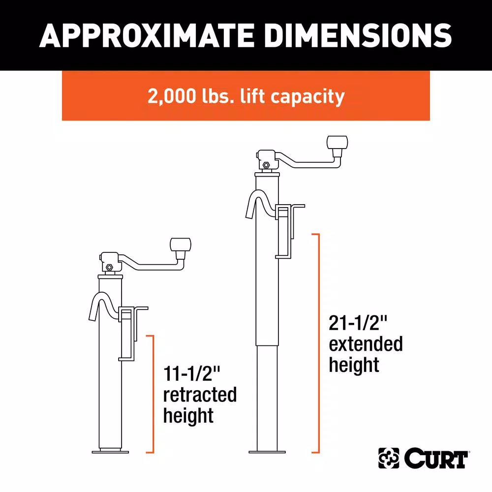 CURT Swivel Bracket-Mount Trailer Jack with Top Handle, 2,000 lbs. Capacity, 10 in. Travel