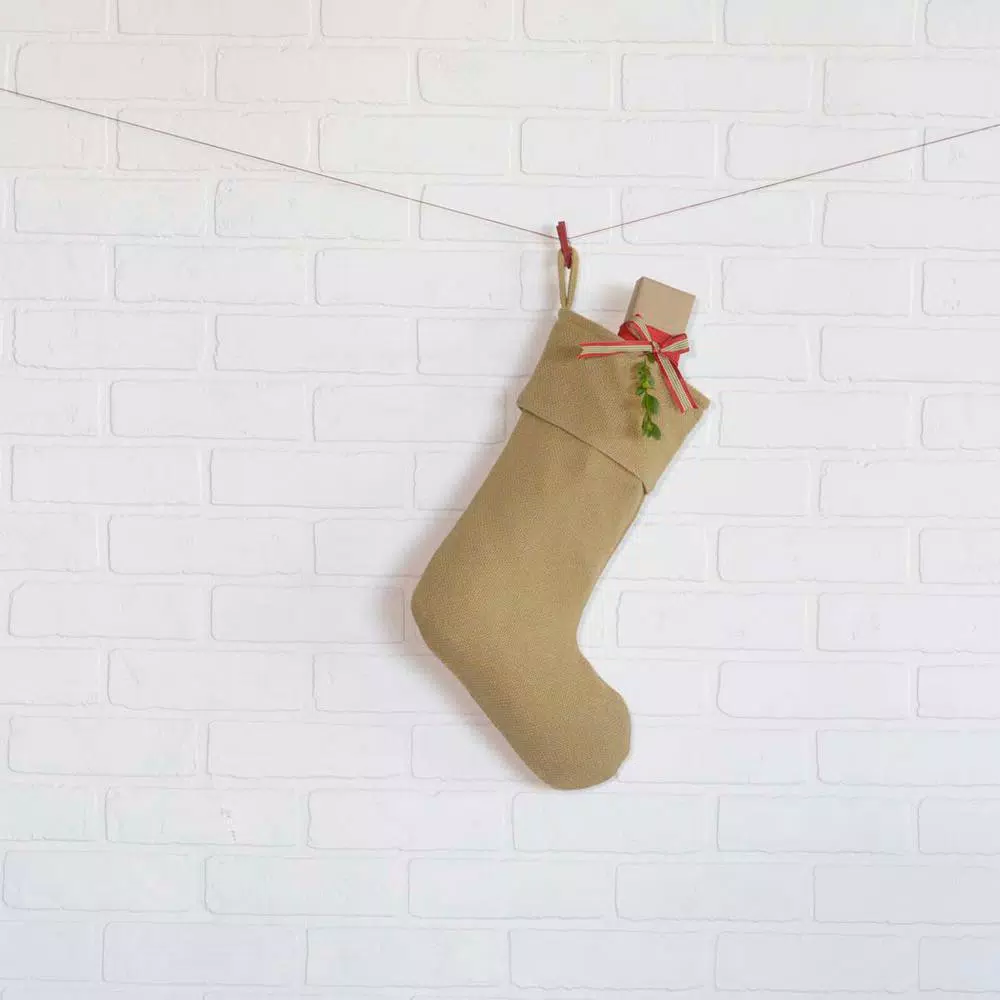 VHC Brands 15 in. Natural Cotton Burlap Christmas Stocking - Farmhouse Holiday Decor