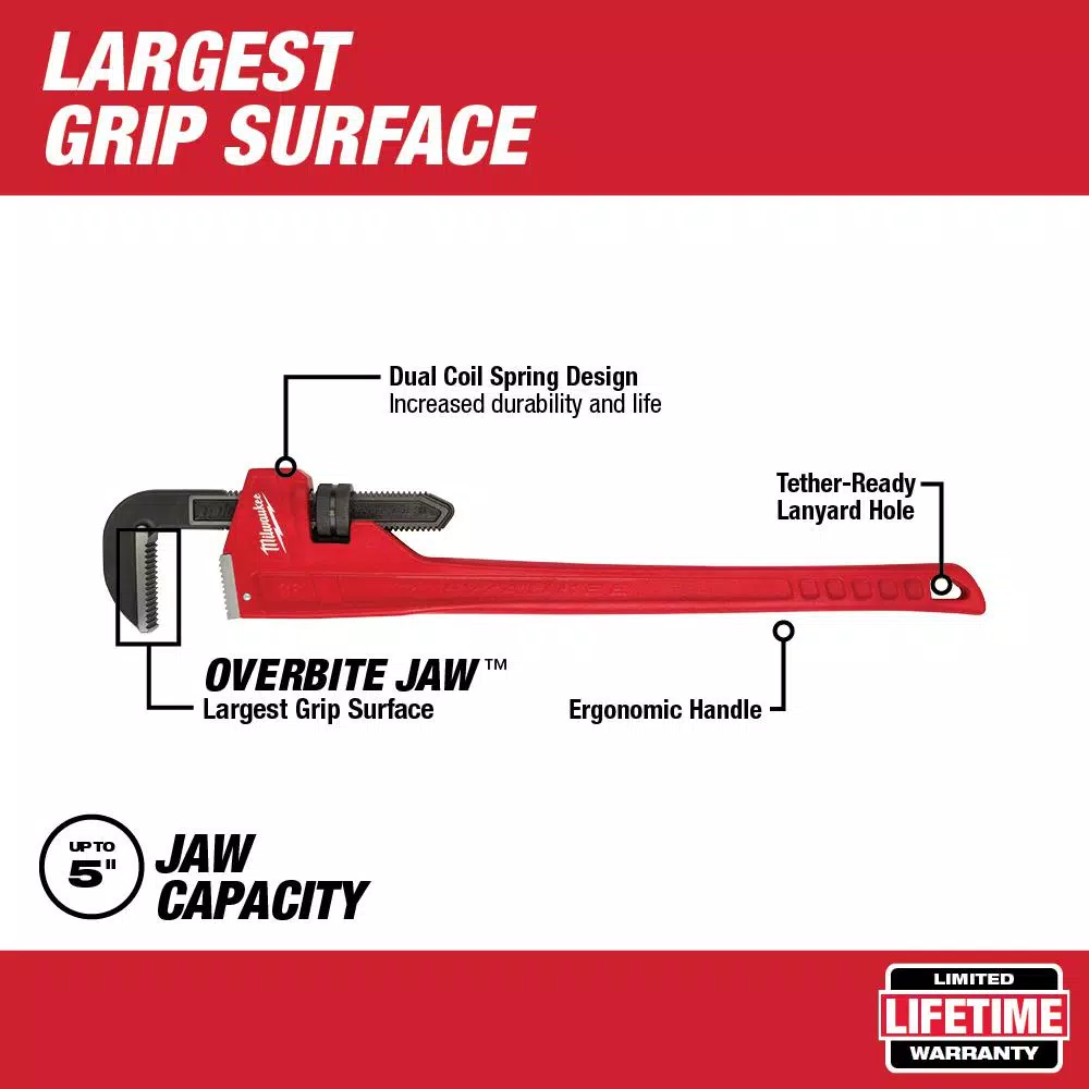 Milwaukee 36 in. Steel Pipe Wrench with Overbite Jaw Design