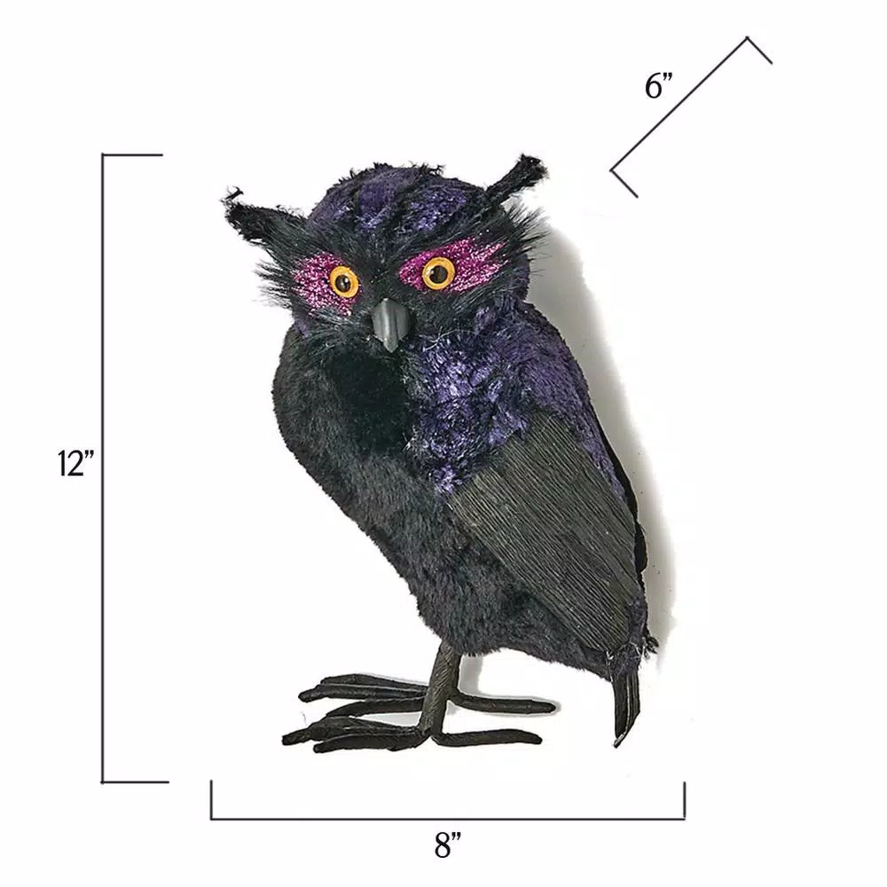 Worth Imports 12 in. Plush Halloween Owl Tabletop Decoration with Glittery Eyelids