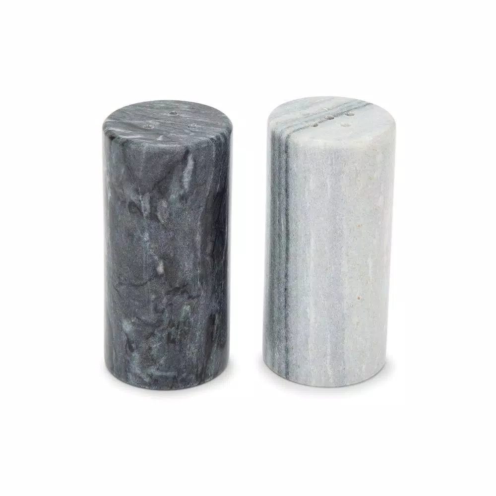 Fox Run Natural White and Black Marble Salt and Pepper Shaker Set