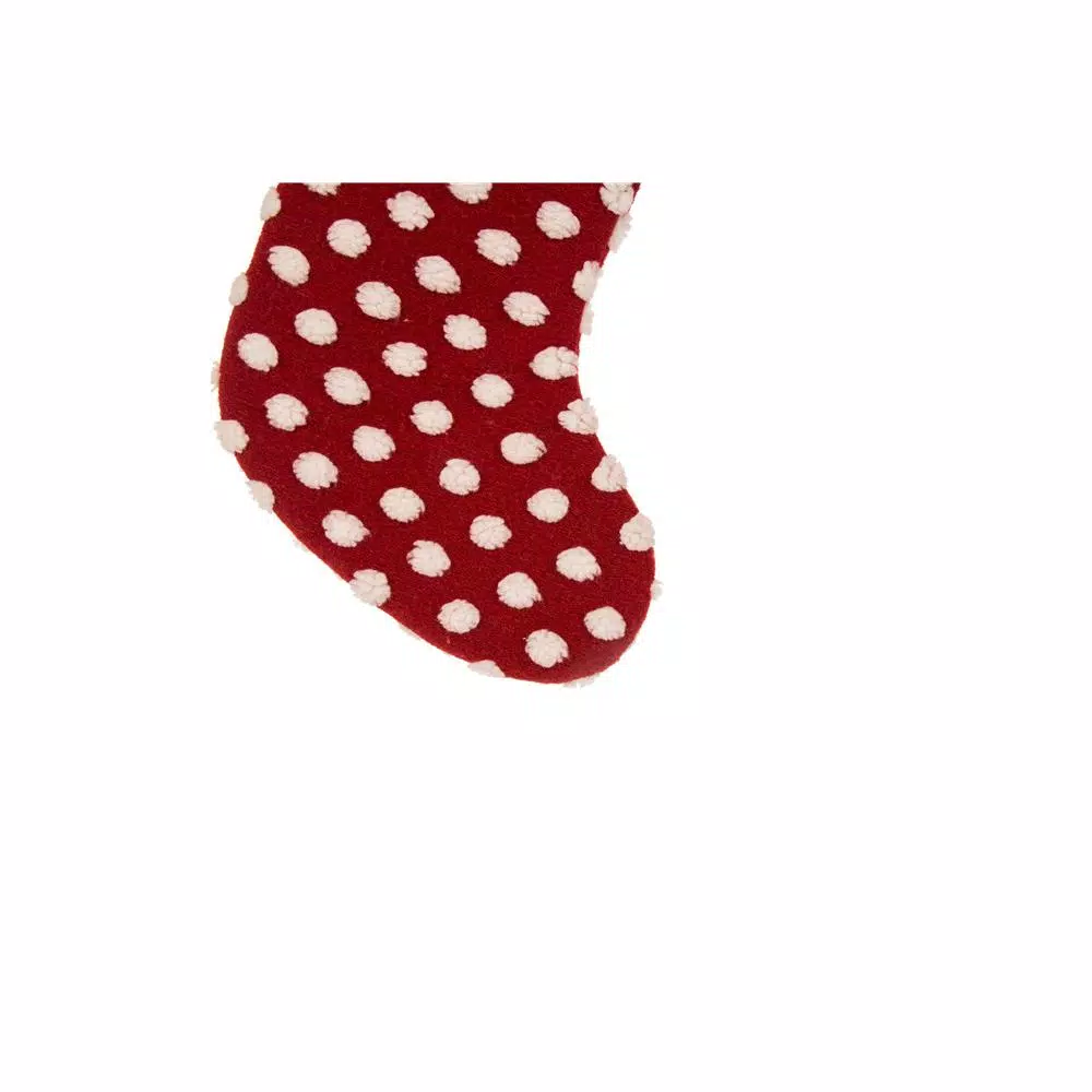 Glitzhome 21 in. Red and White Polka Dot Fabric Pompom Christmas Stocking